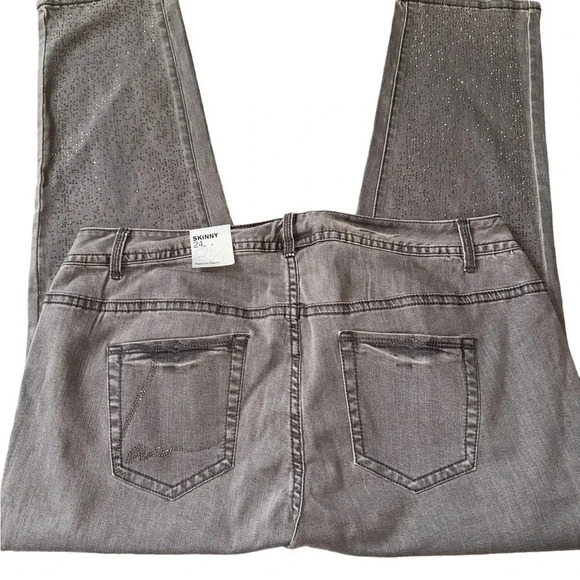 Lane Collection Jeans Women’s Size 24 Platinum Denim Embellished Stretch Skinny - Picture 2 of 8